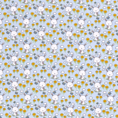 Jersey "Angela Hase", blau, Blume, Wiese, Sonnenblume. Für T-Shirts, leichte Strampler, Sommerkleidchen oder Babybodies.