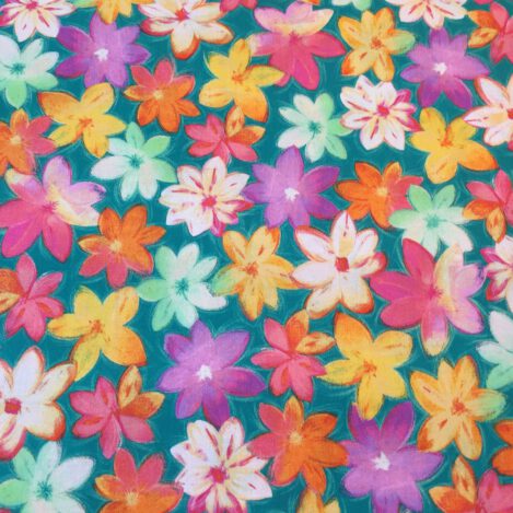 Baumwolle "Callie Teal", grün, orange, Blumen, Flowers, Sommer, 100% Baumwolle