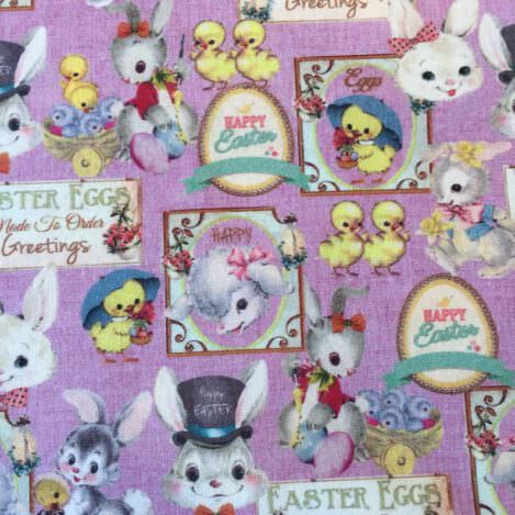 Baumwolle "Sunday 301", Osterhase, flieder, Kücken, Schaf, Lamm, Osterei, Ei