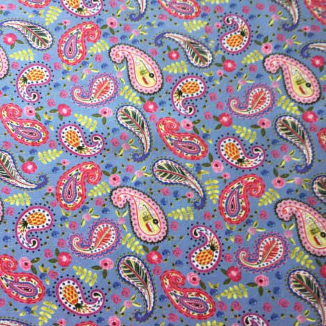 Baumwolle "Flamingo Fantastico", blau, Boho, Caravan, Wohnwagen, Paisley, Hippie, Feder, Rose, 100% Baumwolle