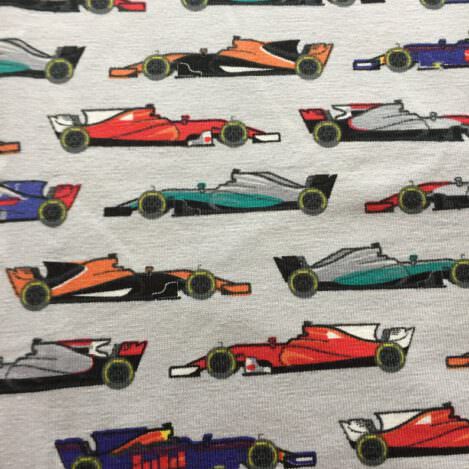 Jersey "Rennwagen", grau, schnelle Autos, Flitzer, Baumwolle, 210gr/m2