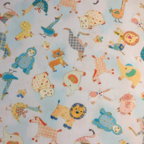 Baumwolle "Animal Parade 1", blau, Elefant, Affe, Löwe, Hase, Pferd, Schwein, Katze, Batist, 100% Baumwolle