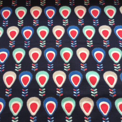 Jersey "Paradiesvogelfeder" blau, Pfauenfeder, Paradiesvogel, Pfau, Baumwolle, 210gr/m