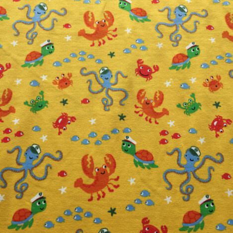 Jersey "Lustige Meeresfrüchte",  Meerestiere, Krebs, Hummer, Tintenfisch, Schildkröte, Seestern, Baumwolle, 210gr/m2