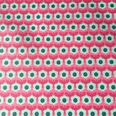 Wachstuch "Retroblume", türkise Blumen auf rosa, beschichtete Baumwolle, Tischdecke, Badetasche, Innenfutter, Kosmetiktäschchen