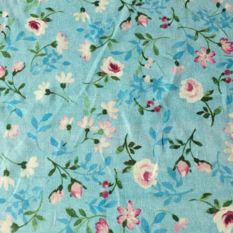 Baumwolle "Rosen", Rosenstoff, Heckenrosen, Teerosen, Dekostoff, Bekleidungsstoff, Rosen auf blauem Grund