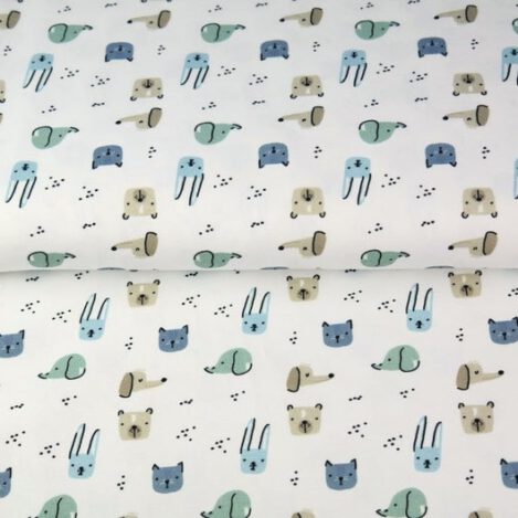 Jersey "Tierkinderköpfe", weiß, Elefant, Hase, Bär, Katze, Hund, Stenzo, Ökotex 100