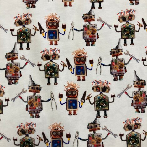 Jersey " Kleine Roboterfreunde", weiß, Roboter, Werkzeug, Zahnräder, Ökotex 100
