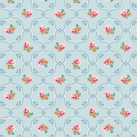 Baumwolle " Melina", blau, C-603, Rosen, Dirndl, Maskenstoff, retro, Tapete, Nostalgie, Ökotex 100