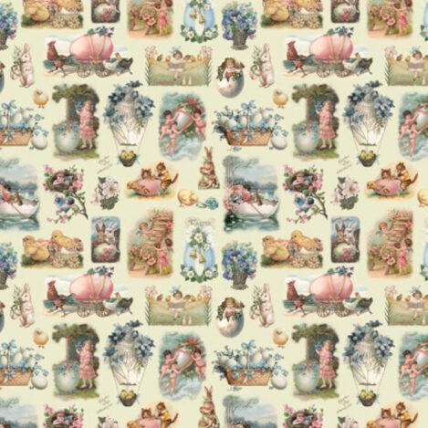 Baumwolle "Willow 101", weiß, Hase, Ei, Poesiealbum, Glanzbilder, Hühner, Engel