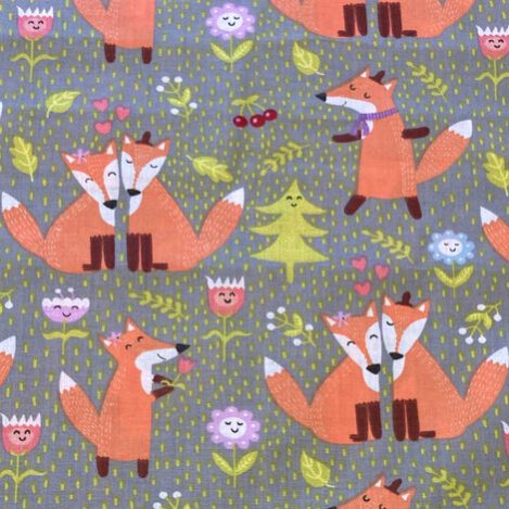 Baumwolle "Fuchs Verliebt", bunt auf weiß, Fuchs, Füchse, Fox, Dekostoff, Blumen, Blumenwiese, Ökotex 100