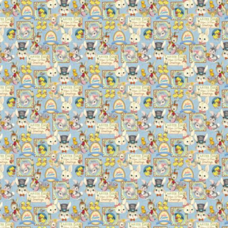 Baumwolle "Sunday", Osterhase,  hellblau, Küken, Lamm Schaf, Ei, Osterei