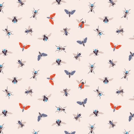 Baumwolle "Bugs 401", rosa, türkis, Fliegen, Käfer, Motten, Ökotex 100, C-401