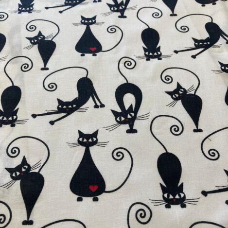 Baumwolle "Schwarze Katze", schwarz auf weiß, Cat, Herz, Dekostoff, Ökotex 100