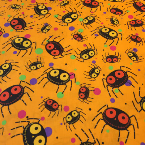 Baumwolle "Creepy Halloweenies", gelb, Spinne, Monster, 100% Baumwolle
