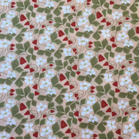 Baumwolle "Strawberry Fields", beige, Erdbeere, Erdbeerblüte, Erdbeerfeld, 100% Baumwolle