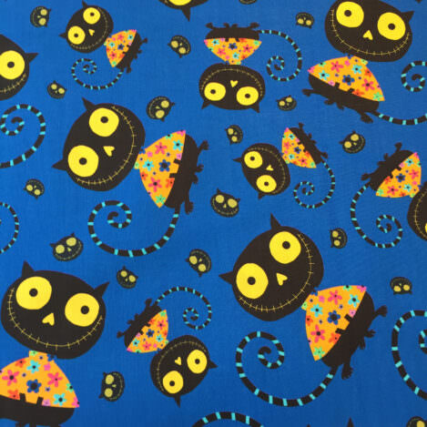 Baumwolle "Creepy Halloweenies Cats", blau, Monster, Katzen, Halloween, 100% Baumwolle