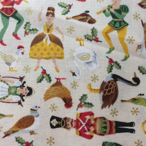 Baumwolle "Nussknacker", weiß, Ballerina, Schwan, Fasan, Wasserträgerin, Gans, 100% Makobaumwolle