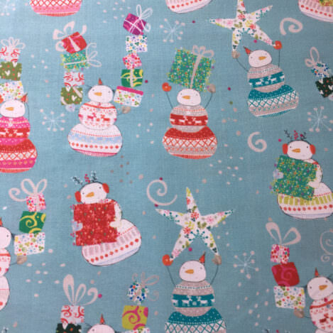 Baumwolle "Schneemänner", türkis, Geschenke, Sterne, Päckchen, 100% Makobaumwolle