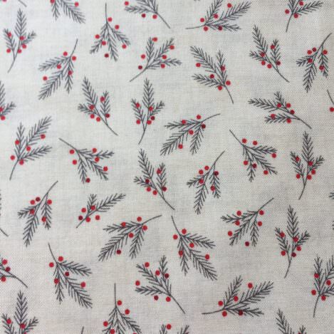 Baumwolle "Weihnachtszweige", weiß, Beeren, Vogelbeeren, 100% Makobaumwolle