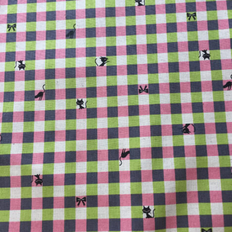 Baumwolle mit Leinen "Fiese Katzen",  rosa, von Kokka aus Japan, kariert