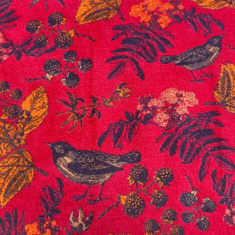 Jersey "Brombeervogel", rot, Velours, Vogel, Brombeere, Herbst, Baumwolle, 230gr/m2