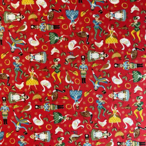 Baumwolle "Nussknacker", rot, Ballerina, Schwan, Fasan, Wasserträgerin, Gans, 100% Makobaumwolle