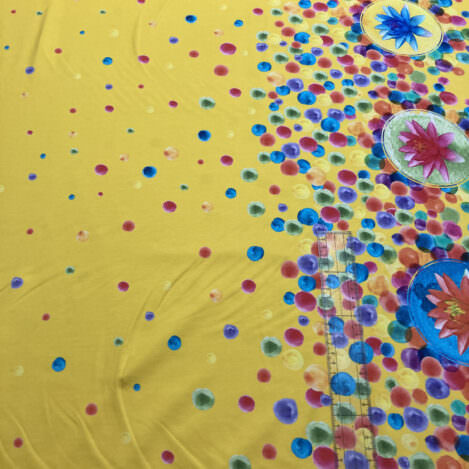 Jersey "Seerose" Panel, 0,65 m 1 Stück, bunt auf gelb, Ökotex 100