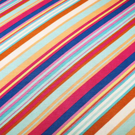 Viskosejersey mit Diagonalstreifen - wollweiss / lachs / mint / fuchsia