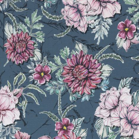 Jersey "My Watercolor Garden" by Lila-Lotta, blau. Ein elastischer Stoff für Sommerkleider, Röcke, Hosen und Kinderkleidung. Ökotex 100