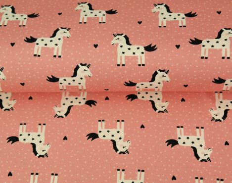 Jersey "Kleine Einhörner", rosa, Ökotex 100. Elastischer Stoff für T-Shirts, Kleider und Hosen.