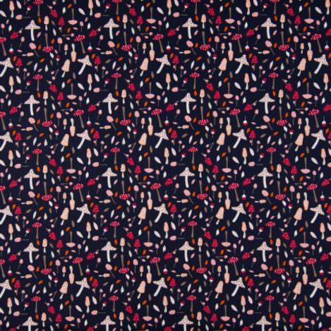 Baumwolle "Pilze",blau, nicht elastische Webware für Bekleidung und Accessoires, 100% Baumwolle, Ökotex 100