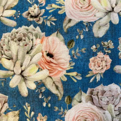 Sweat Jana - B1963, French Terry, sweat, blau, Rosen, dehnbarer Stoff für tolle Kleider, Hosen und Sweatshirts, für Große und kleine Menschen