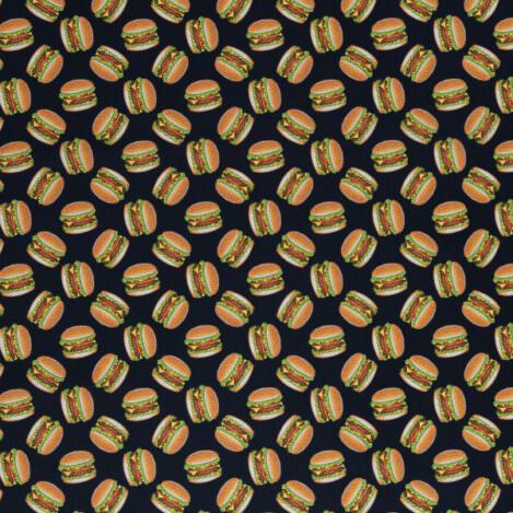 Baumwollstoff "Hamburger", einfach schwarz und bunt. Festgewebte Baumwolle für definitiv außergewöhnliche Kleidung, Taschen, Bucheinbände, Patchwork, Quilt. Ökotex 100