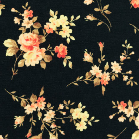 Jersey " Henry Rosen schwarz ", 294599, geblümt, wunderschöne Rosen für magische Dirndl, elastischer Stoff für Kleider, T-Shirts, Hosen und Röcke.