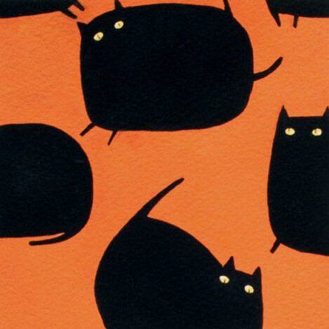 Baumwolle " Magic Meows ", orange,  Hounted House von Alexander Henry, gewebte, nicht elastische Baumwolle für Mode, Accessoires und Deko,