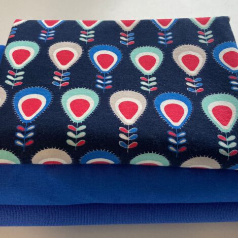 Stoffpaket "Paradiesvogelfeder", 50 cm bunter Jersey, 50 cm uni Jersey, 30 cm uni Bündchen für kleine Höschen, T-Shirts, Leggins, Kleidchen und viele andere Nähideen