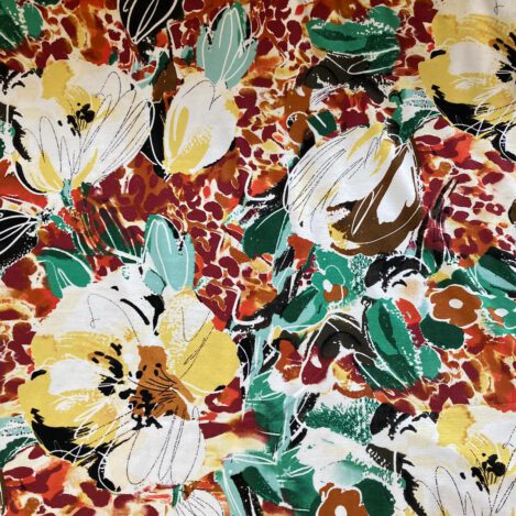 Viskosejersey "Frühlingserwachen", Blumen all over, leichter, elastischer Stoff für sommerliche Bekleidung, angenehm kühlend