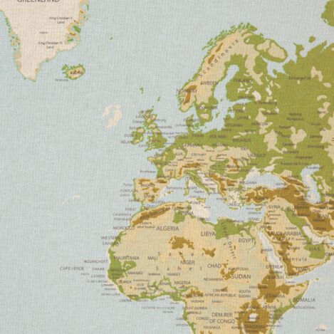 Weltkarte, hellblau/grün, Emilia, Leinenoptik 344252