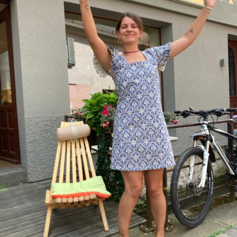 Skatje Blaues Halbleinen Sommerkleid Gr. 38